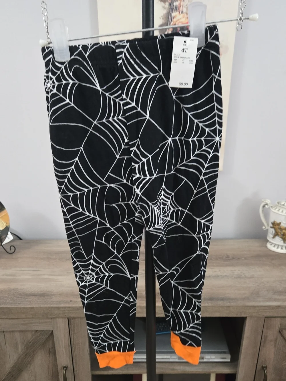 Kids Black & Orange Spiderweb Character Pajama Set